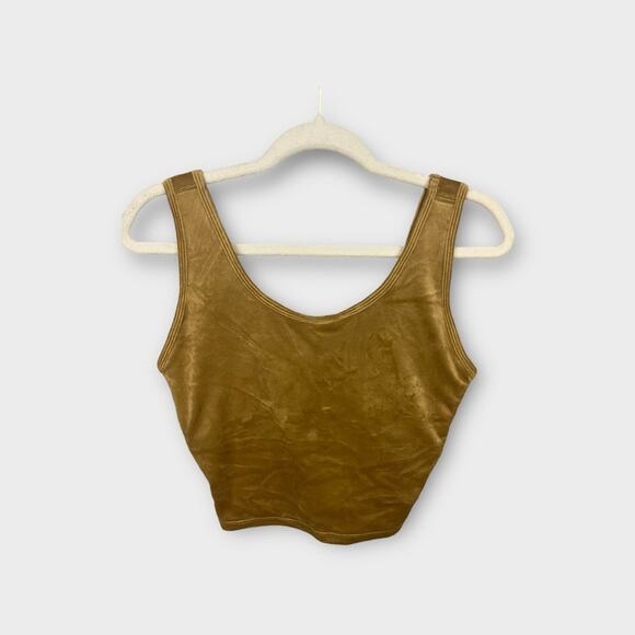 aerie Other - Offline by Aerie After Party Cozy Velour Longline Shelf Sports Bra in Gold XL